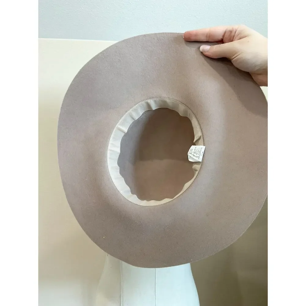 Women's Beige 100% Wool Round Hat Adjustable Neutral Sunhat Floppy - Picture 2 of 4